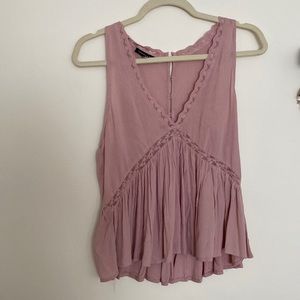 Sheer pink tank with lace details